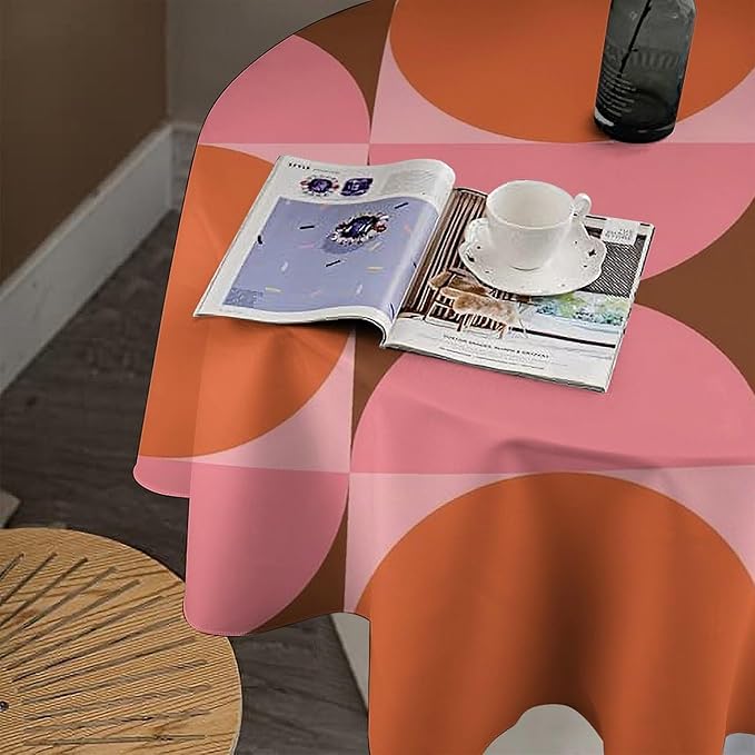 Mid Century Round Tablecloth, Abstract Retro 50s 60s Style Geometric Print Tablecloth for Home Party Dining Room Kitchen Decorm 70Inch(178cm)