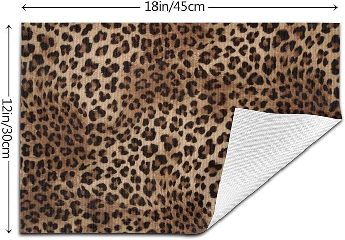 Brown Leopard Placemats Set of 4 Black Cheetah Skin Wild Animal Print Wipeable Table Mats Reusable Washable PVC Rectangle Place Mats for Kitchen Dining Home Decor 12x18 Inches