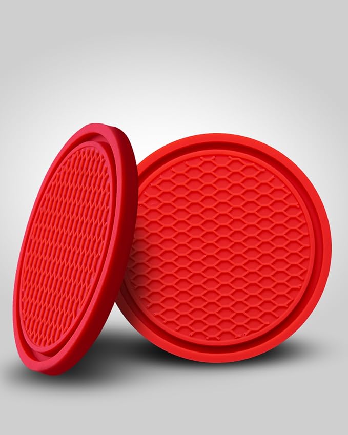 4 Pack Car Cup Coasters, Universal Non-Slip Silicone Cup Holder Inserts, Car Interior Accessories, Red