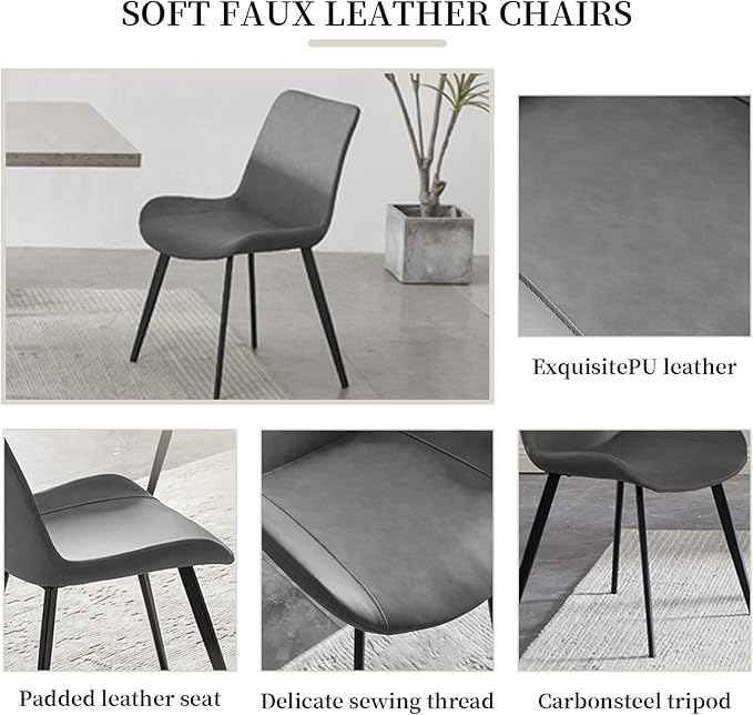 47.2'' Dining Table Set for 4,Modern Wood Dining Table,Leather Dining Chairs 4,Table and Chairs Set of 4,Ideal for Kitchen Dining Room (Cat Scratch Table + 4 Gray Chairs, 47.2")