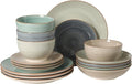 Gibson Home Stonebury 16 Piece Plates and Bowls Assorted Color Dishes - Handpainted Stoneware Dinnerware Set - Service for 4