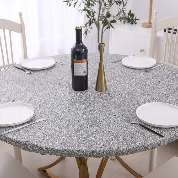 Walrus Round Vinyl Fitted Tablecloth with Flannel Backing Elastic Edge Design Table Cover Waterproof Oil-Proof PVC Table Cloth Stain-Resistant Best for 45"-56" Round