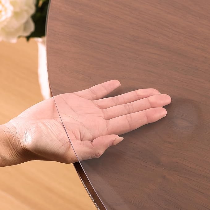 Clear Round Table Cover Protector 41 Inch,2mm Transparent Plastic Table Protector Waterproof,Anti-Scratch Clear Desk Mat for Office Desktop Dresser Dining Table,FDA Compliant
