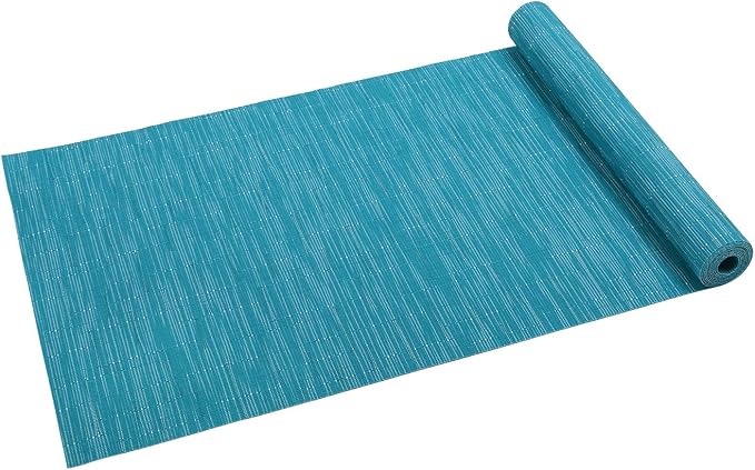 SHACOS Woven Vinyl Table Runner Indoor Outdoor 12x54 inch Kitchen Dining Table Runners Wipe Clean Washable PVC Table Runner, Teal Blue