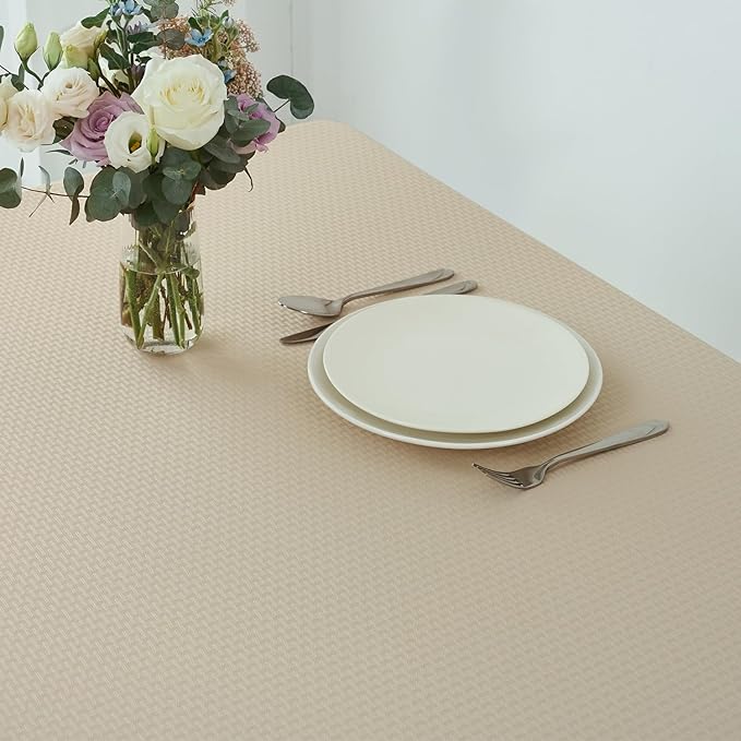maxmill Jacquard Tablecloth Stain Resistant Waterproof Wrinkle Resistant Spillproof Washable Soft Weaved Texture Table Cloth for Dining Room, Indoor Outdoor Use, Rectangle 60 x 140 Inch, Natural