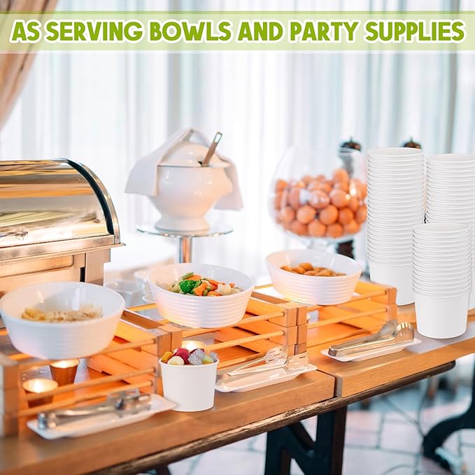 Fulmoon 100 Pack Paper Soup Containers with Lids Disposable Paper Food Containers with Vented Lid Kraft Ice Cream Cake Dessert Cups Soup Bowl for Party Hot Food Fruit Microwave(20 oz,White)