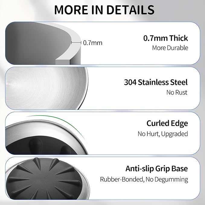 304 Stainless Steel Cat Plates for Wet food, 6.7" Shallow/Wide Whisker Friendly Cats Food Bowls, Non-Slip Silicone Base,Easy to Clean Indoor Cat Feeding Dishes, 6 Pack
