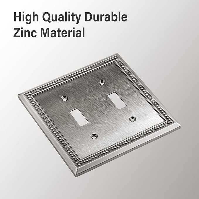 Henne Bery Sunken Pearls Heavy Duty Decorative Wall Plate Switch Plate Outlet Cover (Double Toggle, Heirloom Silver)