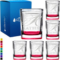 Personalized Shot Glasses Set of 6 Initial and Name 2oz Red Bottom Etched Square Shot Glass Engraved with Custom Text Birthday Gift for Men and Women