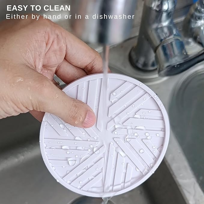 Silicone Drinks Coasters Set of 6 - with Smart, Modern Groove Patterns & Gold Holder Protecs Your cofee Table from Condensation Cups, muggs Home, Office, bar Decor - Lavander White