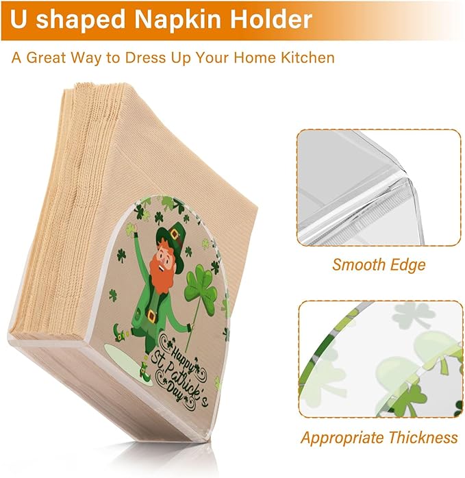 Napkin Holder Happy St Patrick's Day Green Shamrocks Crystal Clear Acrylic Napkin Holders Paper Napkin Holder Dining Table Dispenser for Kitchen Restaurant Home Decor Bar Accessories