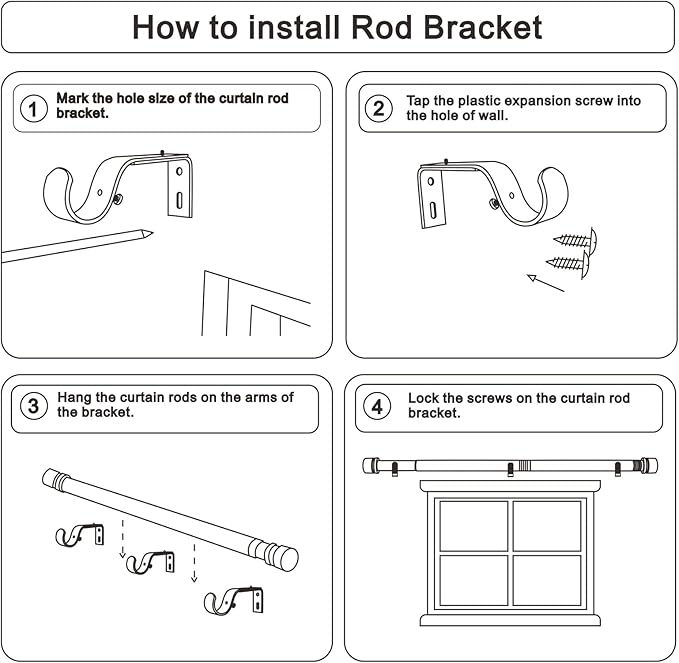 Curtain Rods for Windows 16 to 170 Inches Adjustable Length 1 Inch Diameter Window Curtain Rod with Aluminium Finials, Black