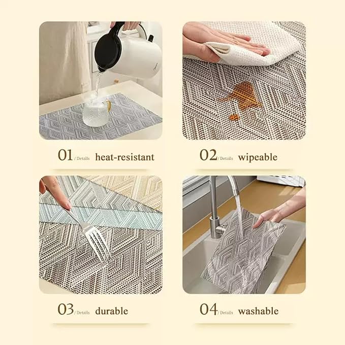 Druable Placemats Set of 6, Plastic Heat-Resistant Non-Slip Vinyl Place Mats Washable Easy to Clean Indoor Outdoor (18"x12", Blue)