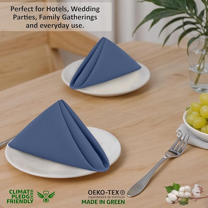 Ruvanti Cloth Napkins Set of 6, 18x18 Inches, 100% Cotton, Washable, Soft & Absorbent, Perfect for Wedding, Christmas, ‎Thanksgiving Dinners - Bijou Blue