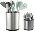 Kitchen Utensil Holder Extra Large Rotating For Counter Organizer Stainless Steel Storage Cooking Silverware Caddy 3 Compartment Flatware Spoon Spatula Tool Cutlery Container（2 Set Silvery）