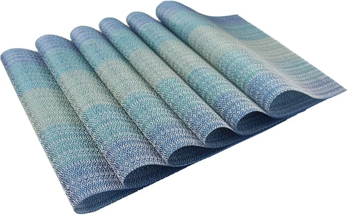 PIGCHCY Placemats Set of 12 Washable Durable Place Mats Vinyl Heat Resistant Non-Slip Table Mats Indoor Outdoor (Coastal Blue)