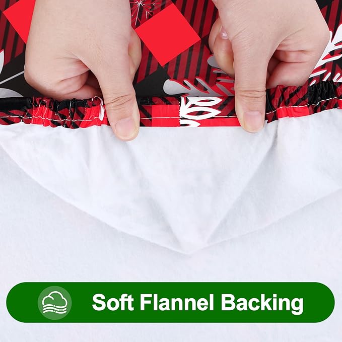 Smiry Plastic Christmas Tablecloth, Buffalo Plaid Waterproof Elastic Fitted Table Covers, Wipeable Flannel Backed Vinyl Tablecloths for Dinner, and New Year Celebration (Black & Red, 30x72 Inches)