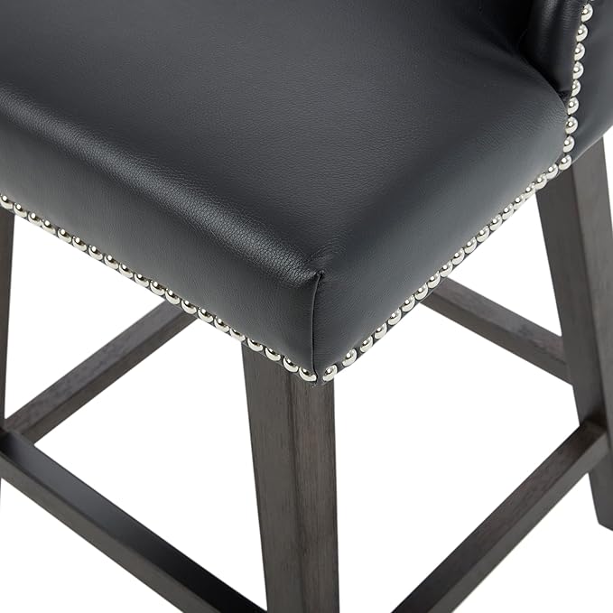 CHITA Counter Height Swivel Bar Stools Set of 4, FSC Certified Upholstered Counter Stools, Modern Swivel Barstools with Wood Legs for Kitchen Island, 26" Seat Height, Faux Leather in Black