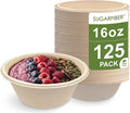 [125 Count]Harvest Pack Compostable Paper Bowls, 16oz PFAS FREE Round Biodegradable Soup Bowl, Heavy-Duty Eco-Friendly Disposable Bowls, Sugarcane Bagasse Natural plant fibers, Alternative to Plastic