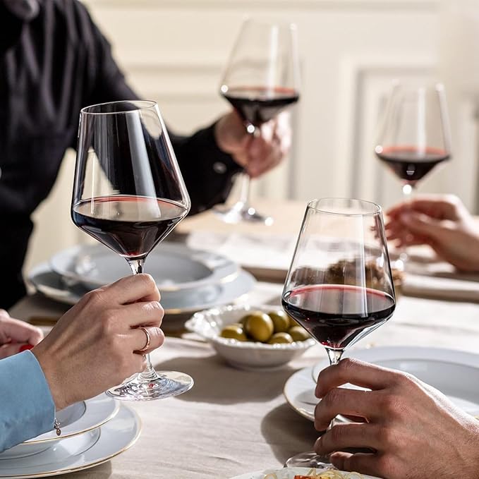 Krosno Red Wine Glasses 4-Piece 16.6 oz Avant-garde Collection, Perfect for Home, Restaurants & Parties, Dishwasher Safe, Thin Rim, Long Stem | Lead-Free Crystal Glass