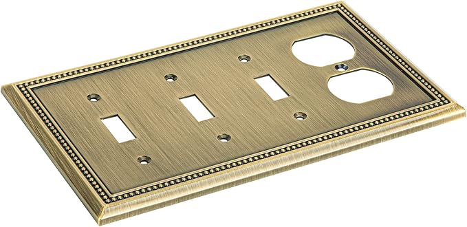 Henne Bery Sunken Pearls Heavy Duty Decorative Wall Plate Switch Plate Outlet Cover (Triple Toggle/Single Duplex, Antique Brass)