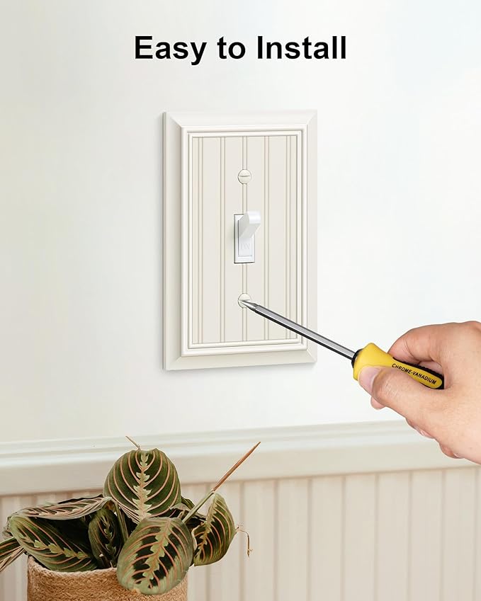 6-Pack Classic Beadboard Single Toggle Light Switch Cover Plate, Durable Natural Bamboo Fiber Decorative Switch Plate Covers, Light Almond 1 Gang Wall Plate