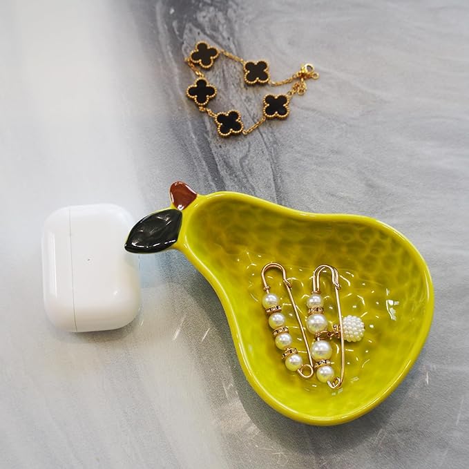 Ceramic Jewelry Tray, Pear Shaped Trinket Dish, Jewelry Organizer, Ring Holder, Decorative Bowl for Rings Earrings Necklaces Bracelet Jewelry Watch Keys, Gift for Sisters Daughter (Pear)