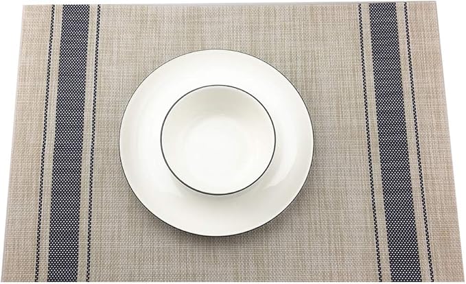 Gugrida Luxury Blue Placemats Set of 6 Crossweave Woven Vinyl Placemat for Dining Table Kitchen Table Mats