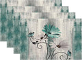 Floral Place mats Set of 4, 12x18 Inches Teal Blue Daisy Flower Decorative Rectangle Table Mats for Party Home Kitchen Dining Table Decoration