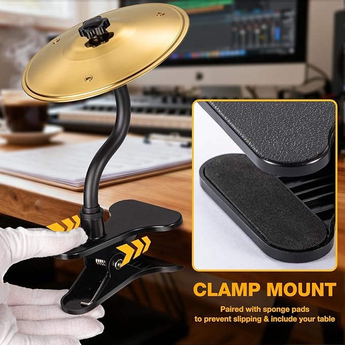 2PCS Desktop Cymbal, Desk Symbol Drum, Easy Clip-On Mini Cymbals for Drumer Music Lovers, Relief Your Working & Studying Stress, Fun Desk Accessory for All Type of Desks, Easy Installations - Gold