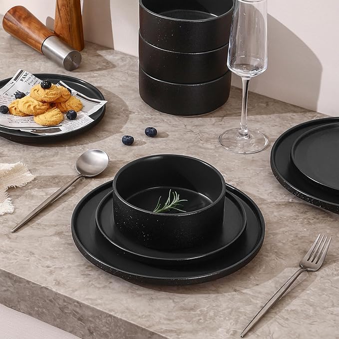 GZG Ceramic Cereal Bowls Set of 4,6 Inch Stoneware Soup Bowls,Dishwasher and Microwave Safe,Stackable,Scratch Resistant for Oatmeal,Fruit,Salads and Rice(Frosted Matte Black)