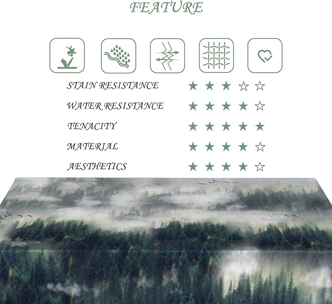 60x120 Inch Nature Rectangular Tablecloth Bird Fog Pine Tree Dreamland Table Cloth Waterproof Durable Table Cover for Holiday Picnic Outdoor BBQ Decor