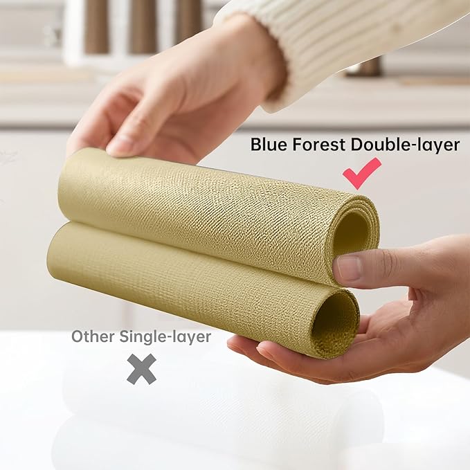 Blue Forest Placemats Set of 6, Dual-Layered Thickened Faux Linen Table Mats Heat Resistant Machine Washable Wrinkle Free Place Mats for Kitchen Dining Outdoor/Indoor (Beige)