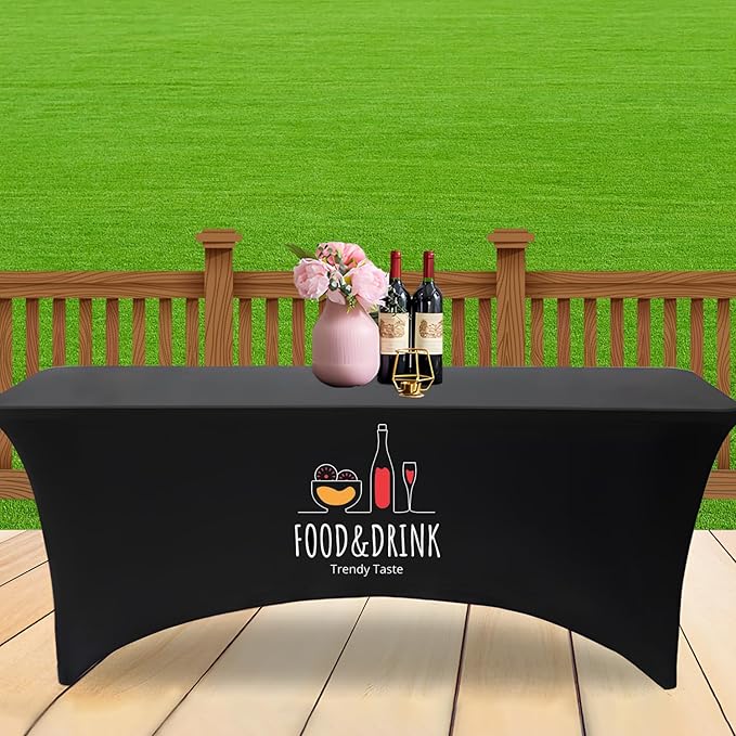 Personalized Table Cloth with Logo Image Customized Tablecloth 4FT/5FT/6FT/8FT Spandex Customized Table Cover Promotional Business Tradeshow Events Birthday Party Wedding (8FT Spandex(Closed back))