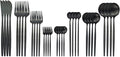 JASHII 32-Piece Tableware Set Stainless Steel Flatware Set with Coffee Spoon Long Handle Spoon Premium Cutlery Service for 4 Satin Finish Utensils for Home (Black)