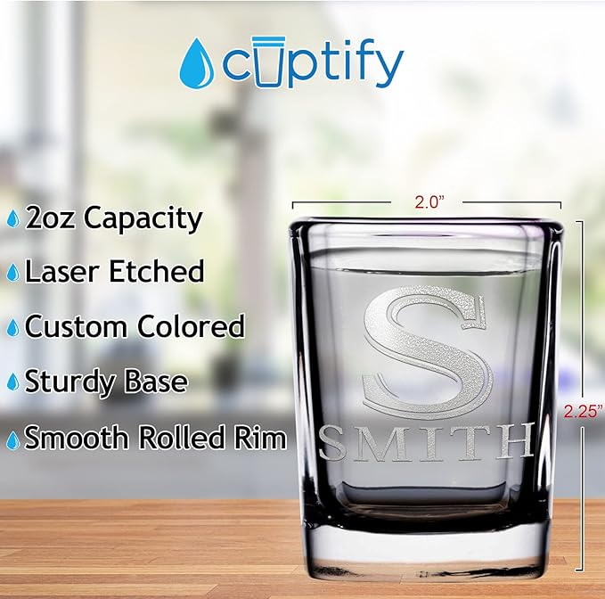 Personalized Square Shot Glasses Set of 12 Engraved 2oz Initial and Name Custom Gifts, Weddings, Birthdays, Party, Event, Decorations
