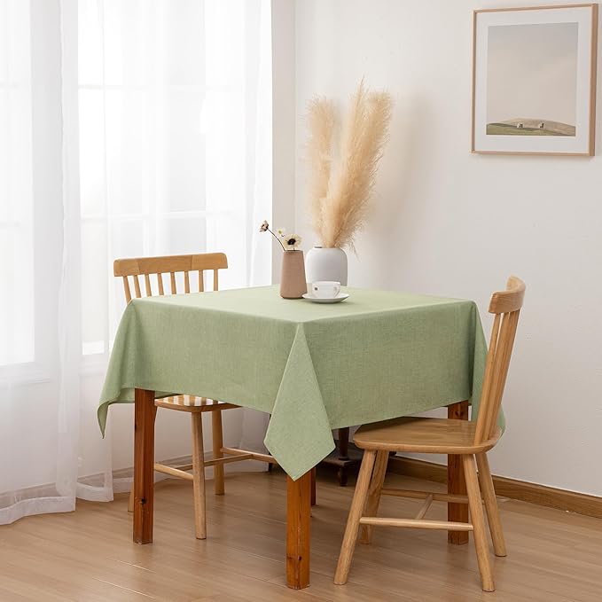 Hiasan Faux Linen Square Tablecloth - Wrinkle and Stain Resistant Washable Table Cloth for Kitchen Dining Room Holiday Table Cover for Dinner, Green, 70 x 70 Inch