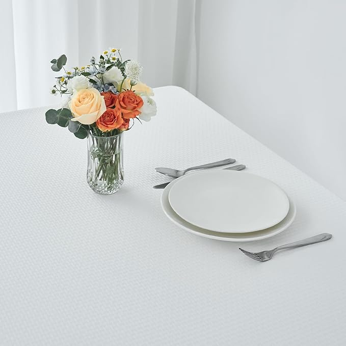 maxmill Rectangle Tablecloth Weaved Texture Design Water Resistant Wrinkle Free Spill-Proof, Soft Table Cloth for Dining Room Decoration, Banquet Parties Event Holiday Dinner, 52 x 84 Inch White