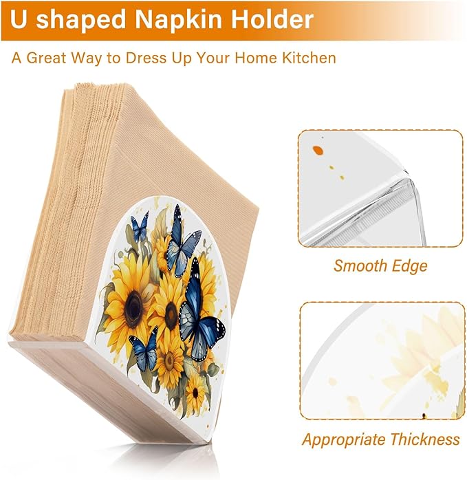 Napkin Holder Sunflower and Butterfly Crystal Clear Acrylic Napkin Holders Paper Napkin Holder Dining Table Dispenser for Kitchen Restaurant Home Decor Bar Accessories