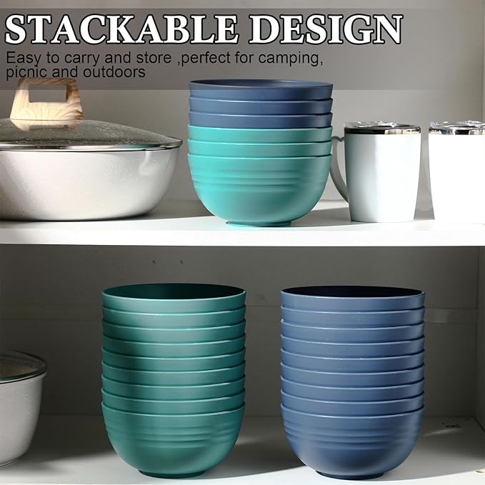Eccliy 24 Pcs Wheat Straw Bowl Sets, Unbreakable Cereal Bowl 24 oz, Microwave and Dishwasher Safe Bowls for Cereal, Salad, Snack and Soup, Winter Style(Blue, Green)