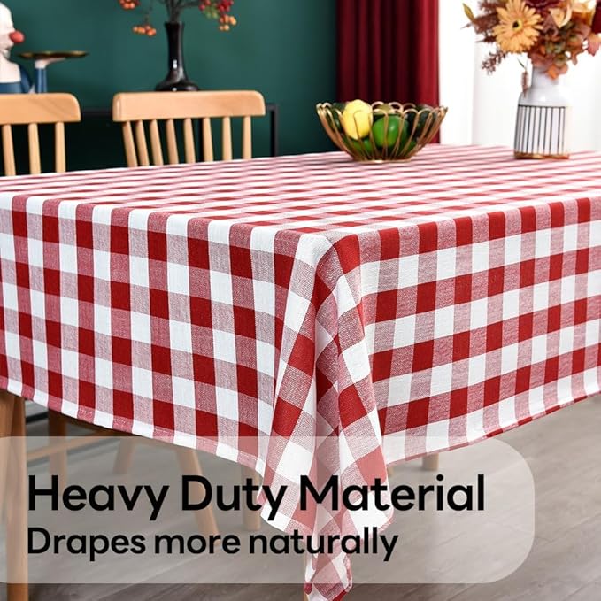 Gingham Table Cloth for Rectangle Tables red Checkered Plaid Tablecloth Heavy Duty Cotton Blend Washable & Wrinkle Table Cover for Outdoor Kitchen Dining Picnic Camping (60x102 Inch)