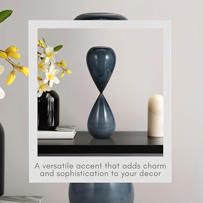 Sahini Navy Hourglass Decorative Object – Small Glass Teardrop Silhouette Modern Home Decor Accent – Shelf Styling & Coffee Table Decor for Office & Living Room – 20", Blue
