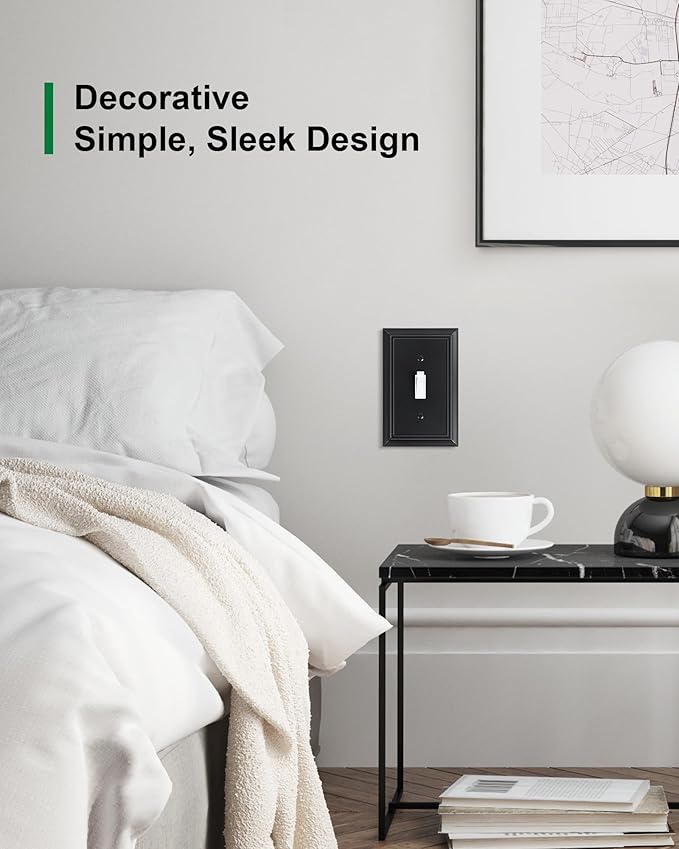 6-Pack Single Toggle Light Switch Cover Plate, Durable Natural Bamboo Fiber Decorative Switch Plate Covers, Matte Black 1 Gang Wall Plate, Corrosion Resistant