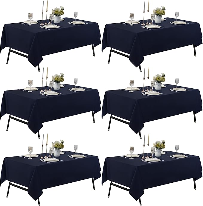 6-Pack 60x144 inch Navy Blue Table Cloths, Solid Stain and Wrinkle Resistant Oblong Tablecloth, Premium Plain Weave Polyester Fabric Rectangle Table Linen Covers for Hotel, Banquet