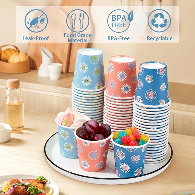 SIUQ [600 Pack 5 oz Paper Cups, Disposable Bathroom Cups, Small Mouthwash Cups, Hot/Cold Beverage Drinking Mini Cup for Party, Picnic, BBQ, Travel (Daisy)
