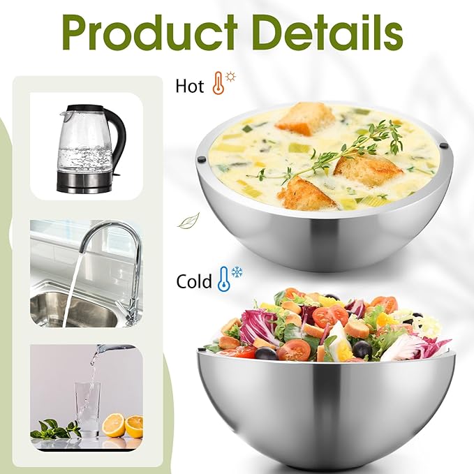Honeydak 2 Pack 35 oz Dip Chiller Bowl Stainless Steel Double Walled Insulated Ice Serving Bowl for Parties Salsa, Guacamole, Condiments, Sauces, Salad & Food Hot or Cold