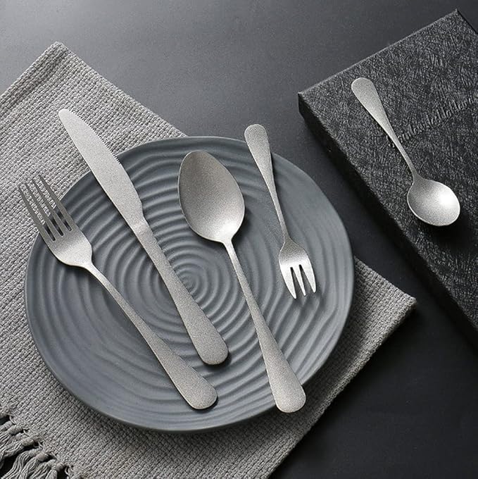 Matte Silverware Set for 8 Stainless Steel Flatware Set Vintage Style Delicate Cutlery Utensils 40 Piece Include Knives Forks and Spoons Tableware Set for Home Kitchen Wedding Restaurant