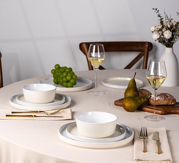 AmorArc Ceramic Dinnerware Set | Stoneware Plates and Bowls | Scratch Resistant,Dishwasher & Microwave Safe Dishes Sets-beige 2