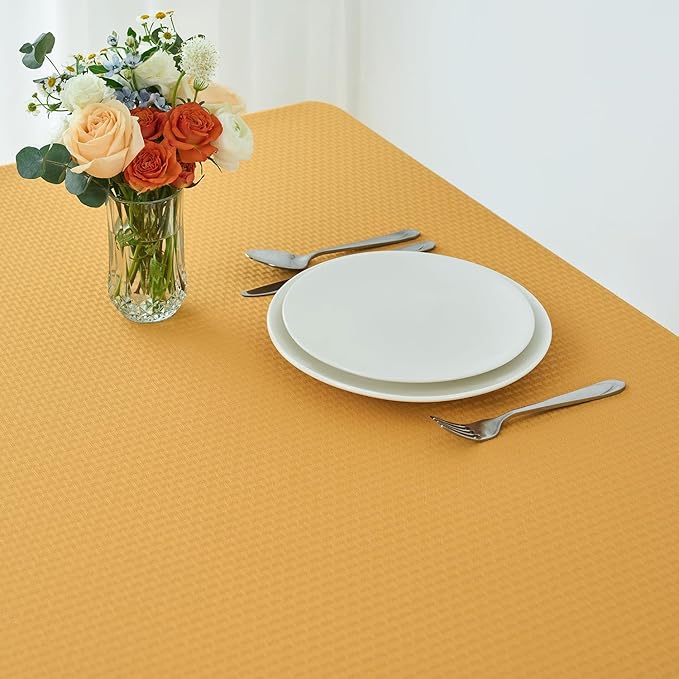 maxmill Tablecloth Weaved Texture Stain Resistant Waterproof, Wrinkle Resistant Washable Table Cloth, Fabric Table Cover for Dining Room, Indoor Outdoor Use, Rectangle 60 x 120 Inch, Ochre Yellow