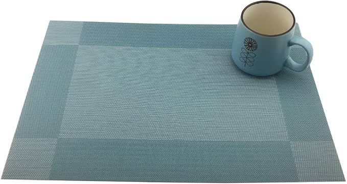 Gugrida Vinyl Blue Placemats Heat Resistant Dining Table Mats Non-Slip Washable Place Mats Set of 6 （Blue）